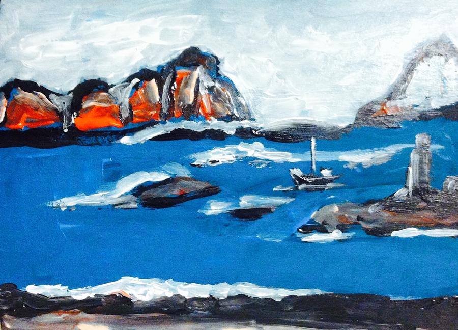 Boat Painting - Island ocean  by Hae Kim