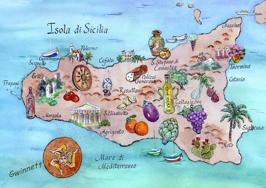 Sicily Painting - Island Of Sicily by Kathleen  Gwinnett