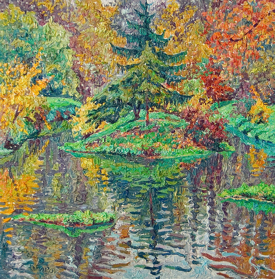 Landscape Painting - Island on the park pond by Vitali Komarov Landscape Painting - Island on the park pond by Vitali Komarov