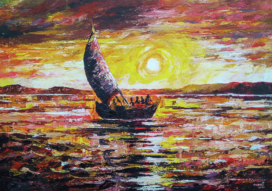 Island Sunset Painting by Anthony Mwangi