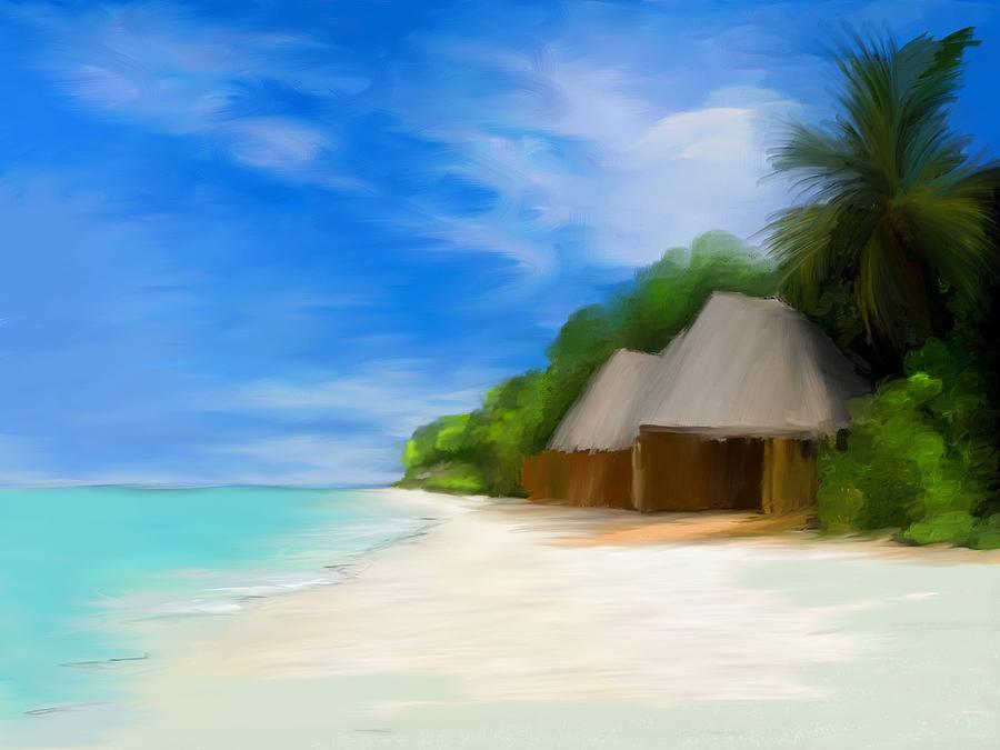 Island Tiki Huts Digital Art by Anthony Fishburne