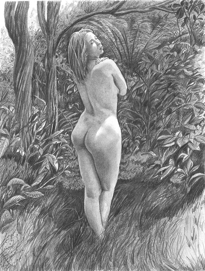 Outdoor Nude Drawing - Island visitor by Olivier Duhamel