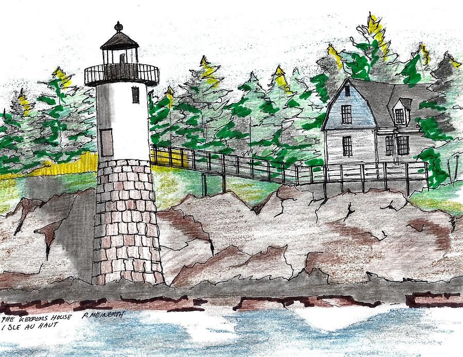 Isle Au Haut Lighthouse Drawing by Paul Meinerth