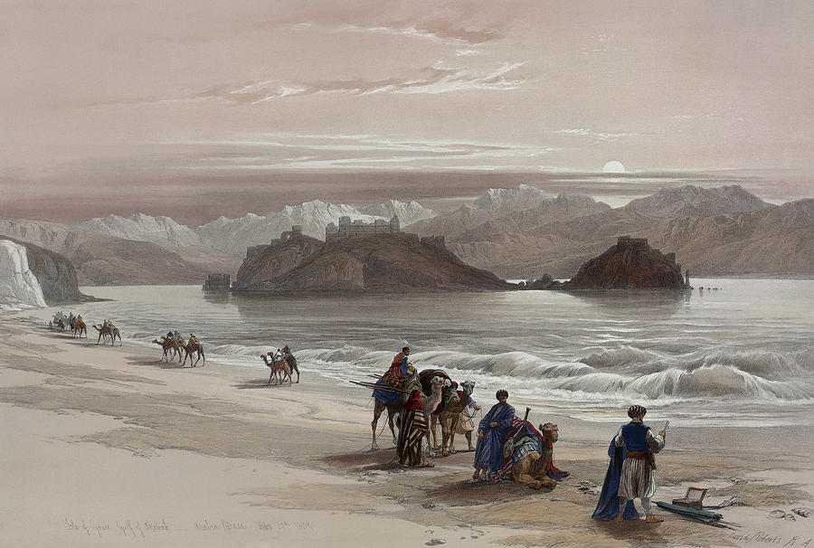 Isle of Graia Gulf of Akabah Arabia Petraea Painting by David Roberts