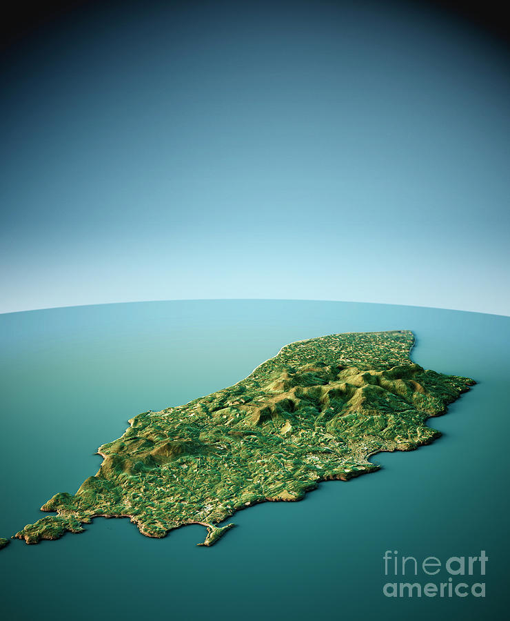 Map Digital Art - Isle Of Man 3D View South-North Natural Color by Frank Ramspott