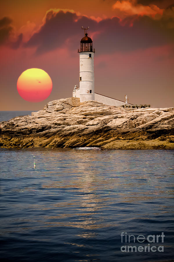 Isles of Shoals Lighthouse at sunset Photograph by Claudia M Photography