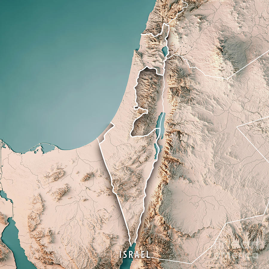 Map Digital Art - Israel Country 3D Render Topographic Map Neutral Border by Frank Ramspott
