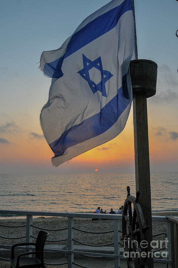 Israeli Flag at sunset 1 Photograph by Shay Levy