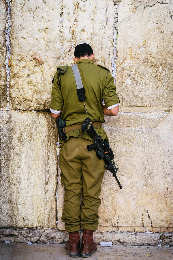 City Photograph - Israeli soldier praying on the Wailing Wall, Jerusalem by Alexandre Rotenberg