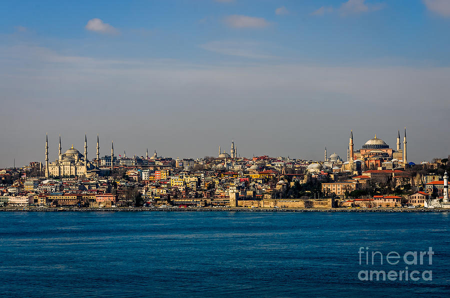 Byzantine Photograph - Istanbul Blue Mosque and Hagia Sophia from Bosphorus by Debra Martz