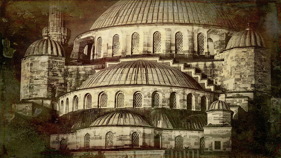 Istanbul Blue Mosque - Antiqued Print Photograph by Stephen Stookey