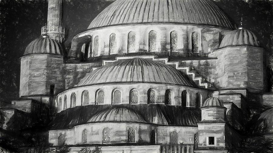 Architecture Photograph - Istanbul Blue Mosque - Charcoal  Sketch by Stephen Stookey