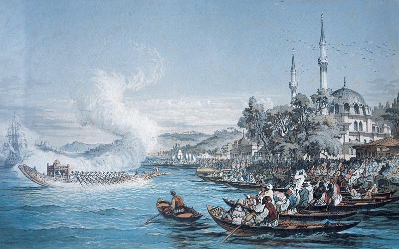 Istanbul boats Painting by Amedeo Preziosi 