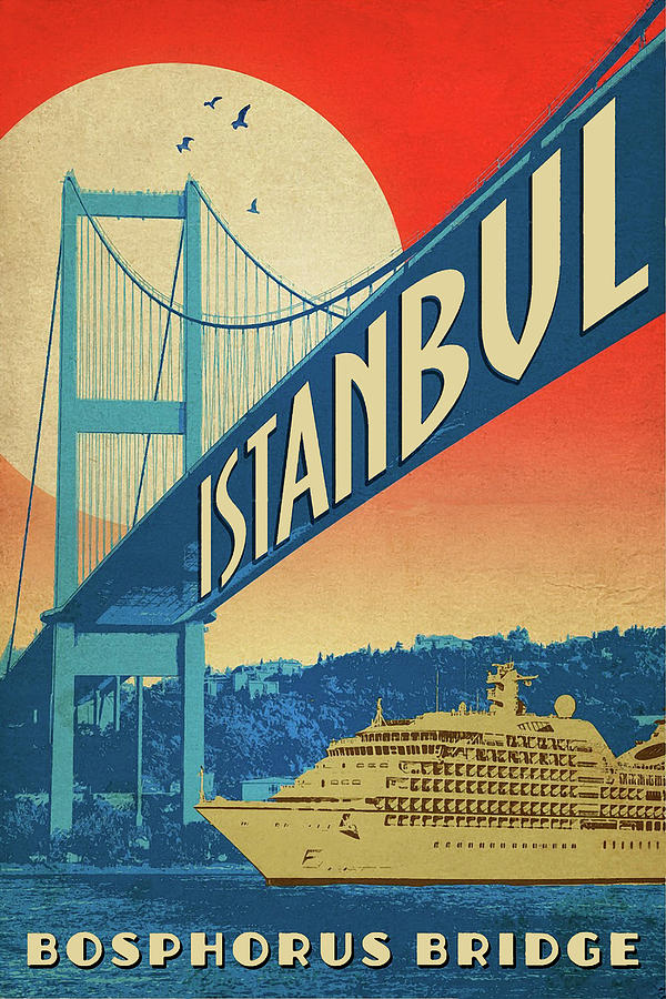 Istanbul, Bosporus Bridge, cruiser Painting by Long Shot
