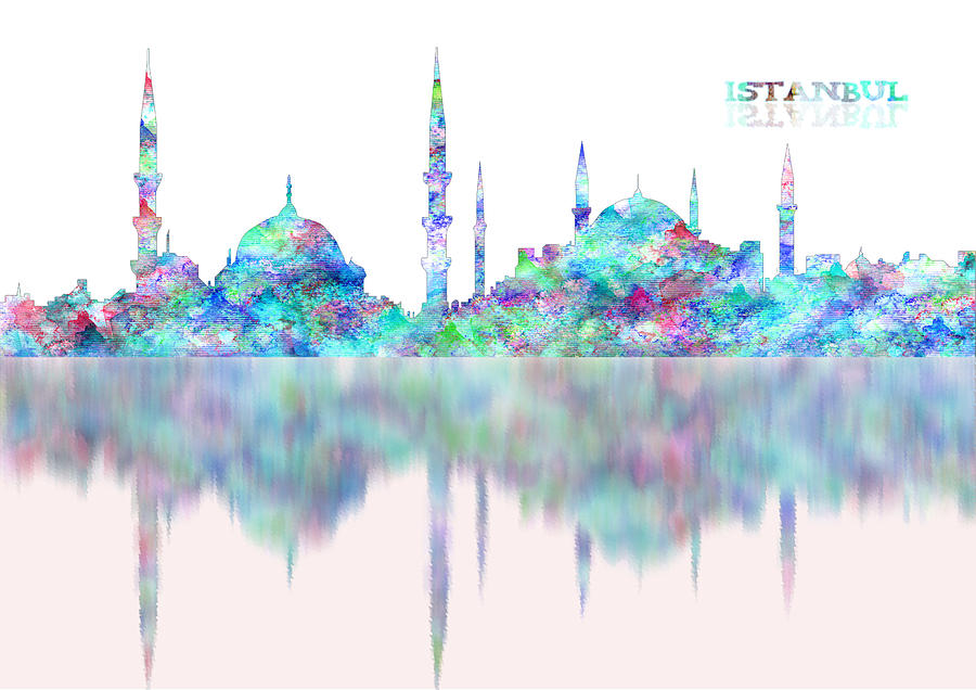 ISTANBUL skyline digital blue reflection Painting by Georgeta Blanaru