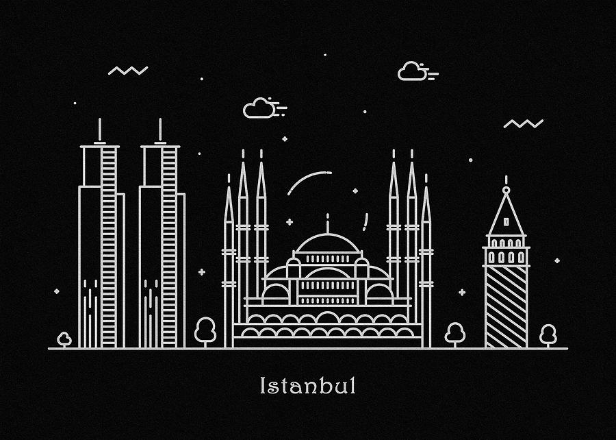 Istanbul Skyline Travel Poster Drawing by Inspirowl Design