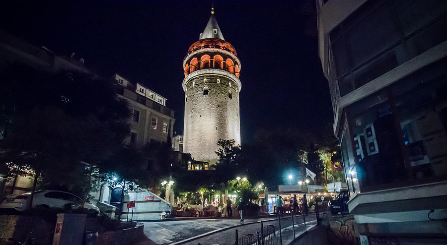 Istanbuls Galata Tower at Night Photograph by Anthony Doudt