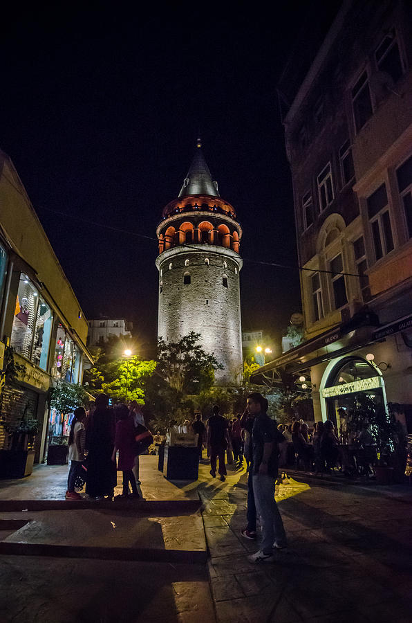 Istanbuls Galata Tower Lit Up At Night Photograph