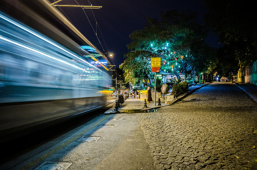 Istanbuls Tram at Night Photograph by Anthony Doudt