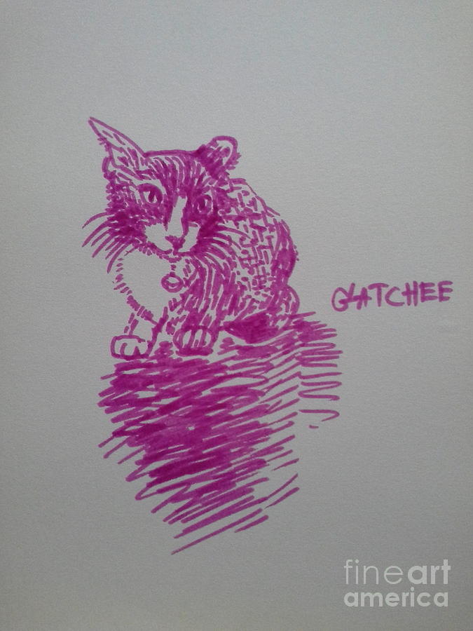 It has a cat named GATchee Drawing by Sukalya Chearanantana