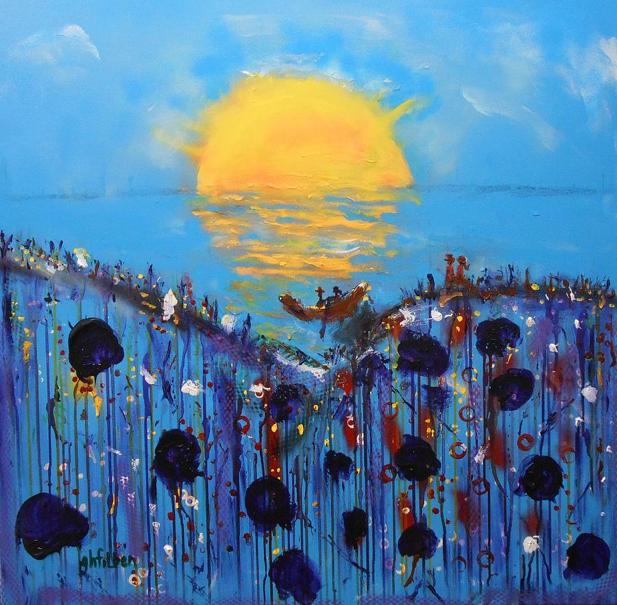Lovers Sunset Flower Garden Painting by GH FiLben