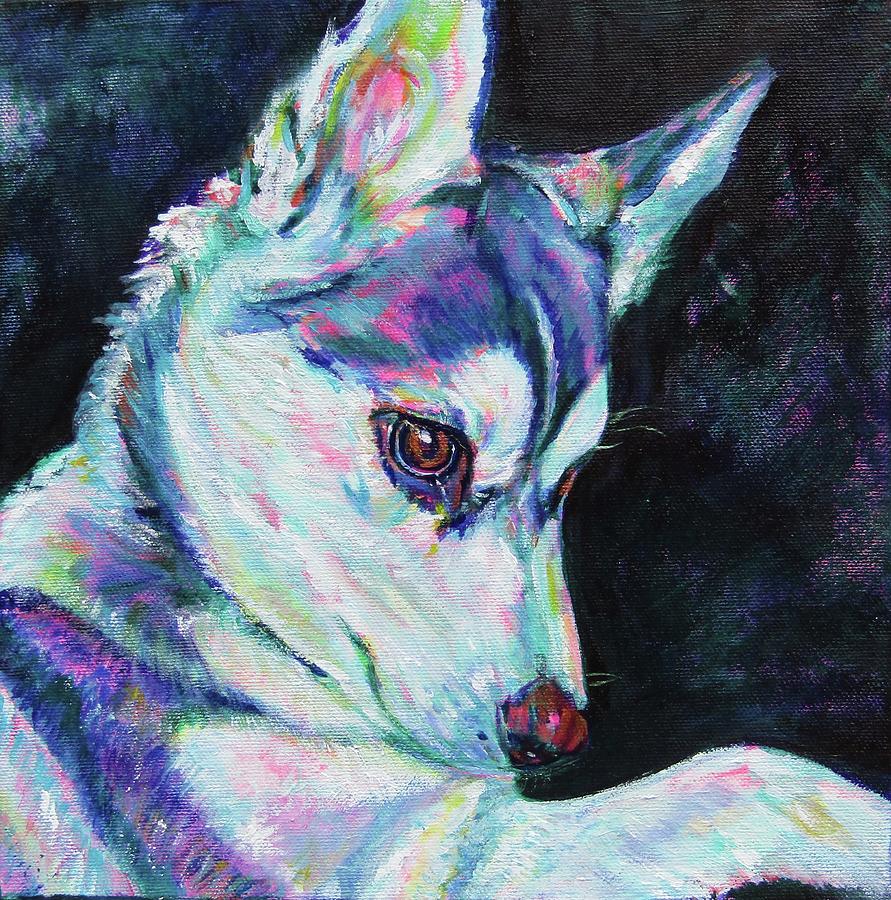 Husky puppy Painting by Karin McCombe Jones