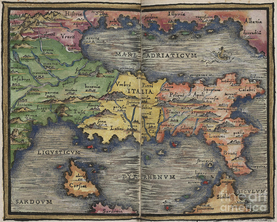 Italia Italy map by Johannes Honter 1542 Photograph by Rick Bures