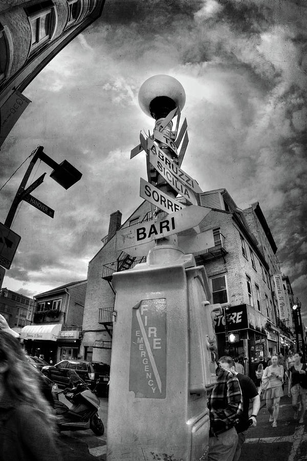 Italian City Signs Black and White - North End Boston Photograph by Joann Vitali