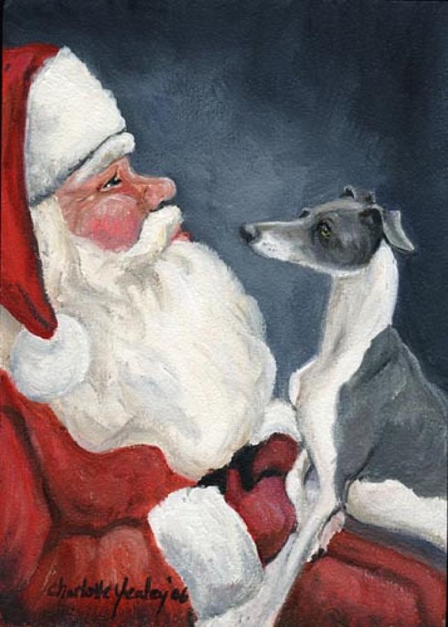Italian Greyhound and Santa Painting by Charlotte Yealey