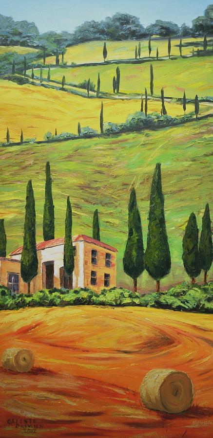 Italian Hayfield Painting by Celeste Drewien