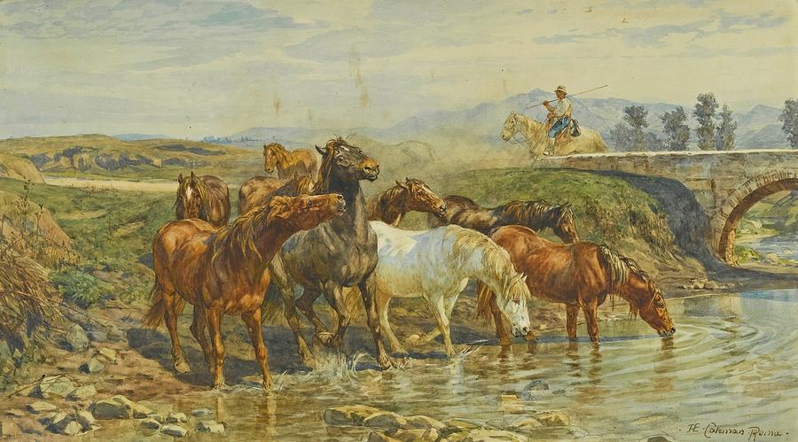 Italian Horses Drinking At A Stream Painting by MotionAge Designs ...