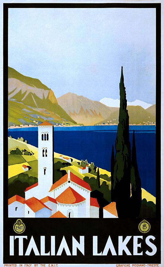 Mountain Painting - Italian Lakes, travel poster for ENIT, ca. 1930 by Vincent Monozlay