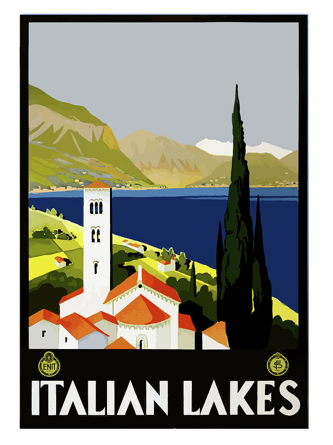 Vintage Painting - Italian lakes, vintage travel poster by Long Shot