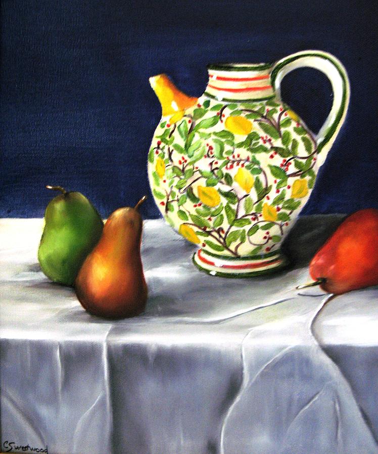 Pear Painting - Italian Pitcher and Pears by Carol Sweetwood