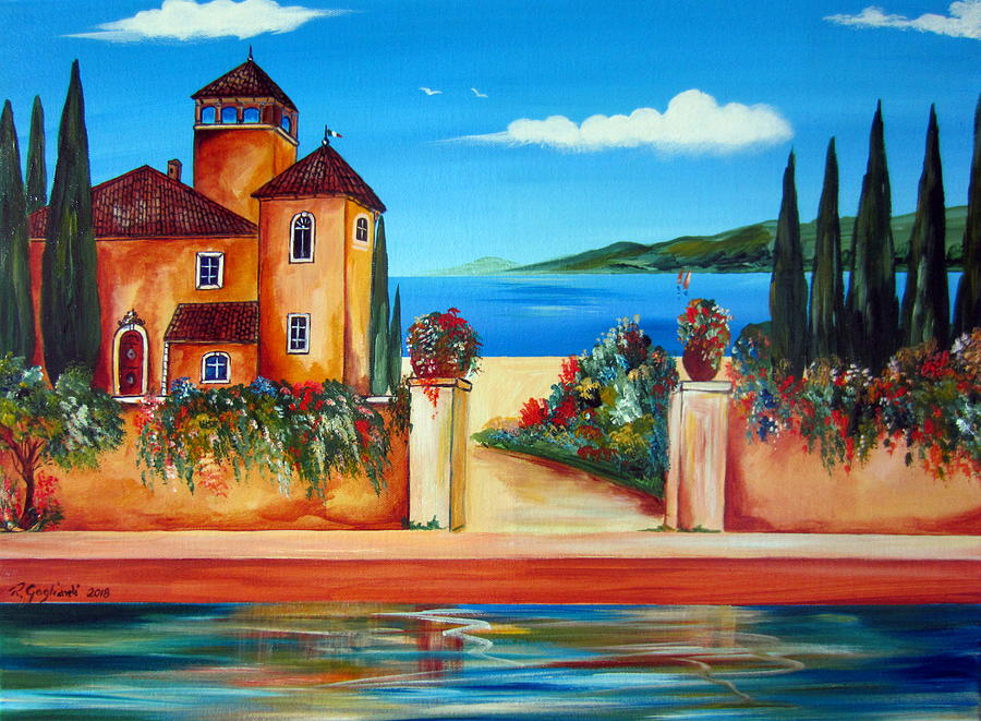 Italian Villa by the water Painting by Roberto Gagliardi