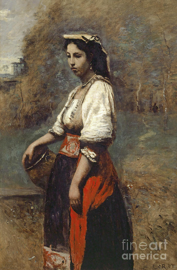 Italian Woman at the Well Painting by Jean Baptiste Camille Corot