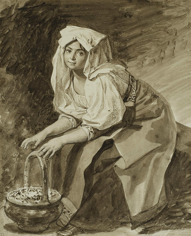 Italian Woman Warming Her Hands Drawing by Karl Bryullov