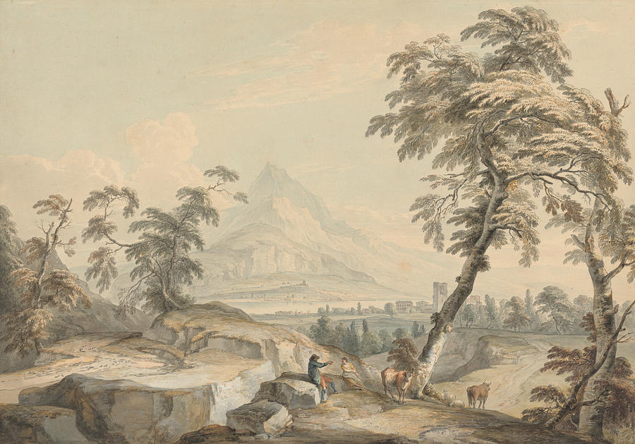 Italianate Landscape with Travelers, No. 1 Painting by Paul Sandby