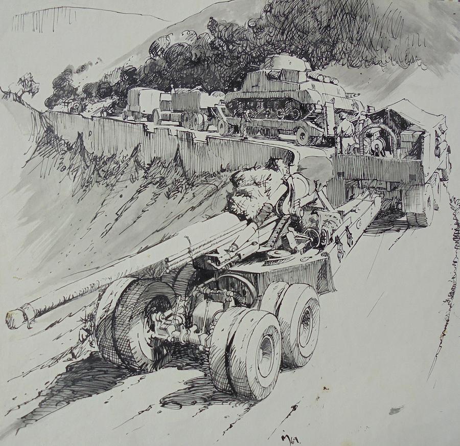 Italy 1943. Drawing by Mike Jeffries