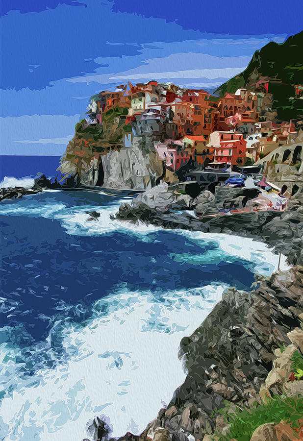 Italy, beautiful Manarola Painting by AM FineArtPrints