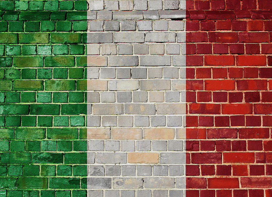 Italy flag on a brick wall Digital Art by Steve Ball