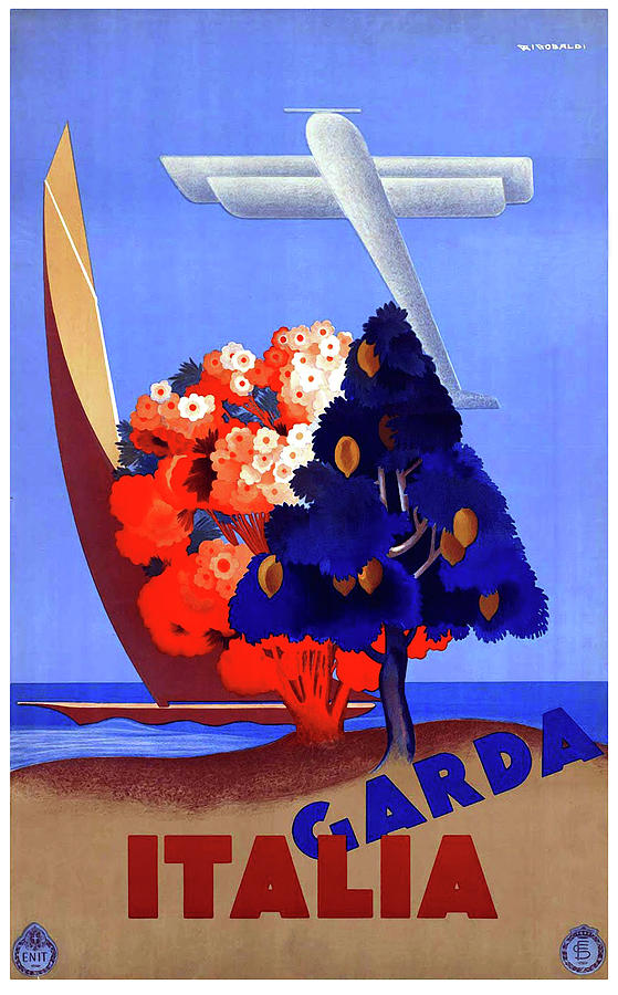 Vintage Painting - Italy, Garda lake, vintage travel poster by Long Shot