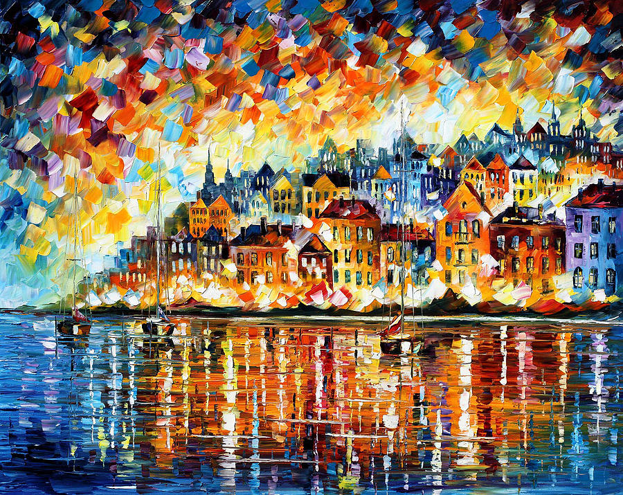 Afremov Painting - Italy Harbor by Leonid Afremov Afremov Painting - Italy Harbor by Leonid Afremov
