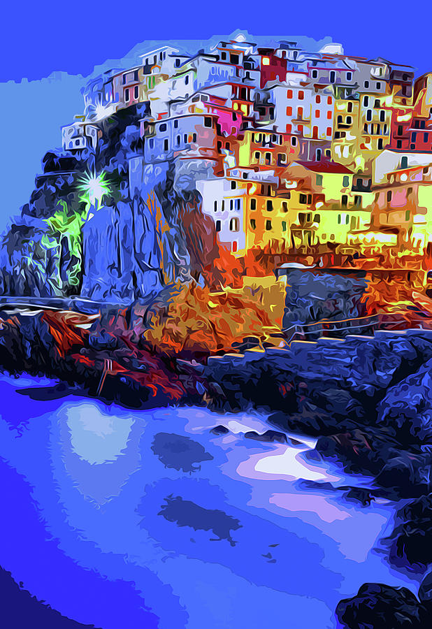 Italy, Manarola at night Painting by AM FineArtPrints - Fine Art America