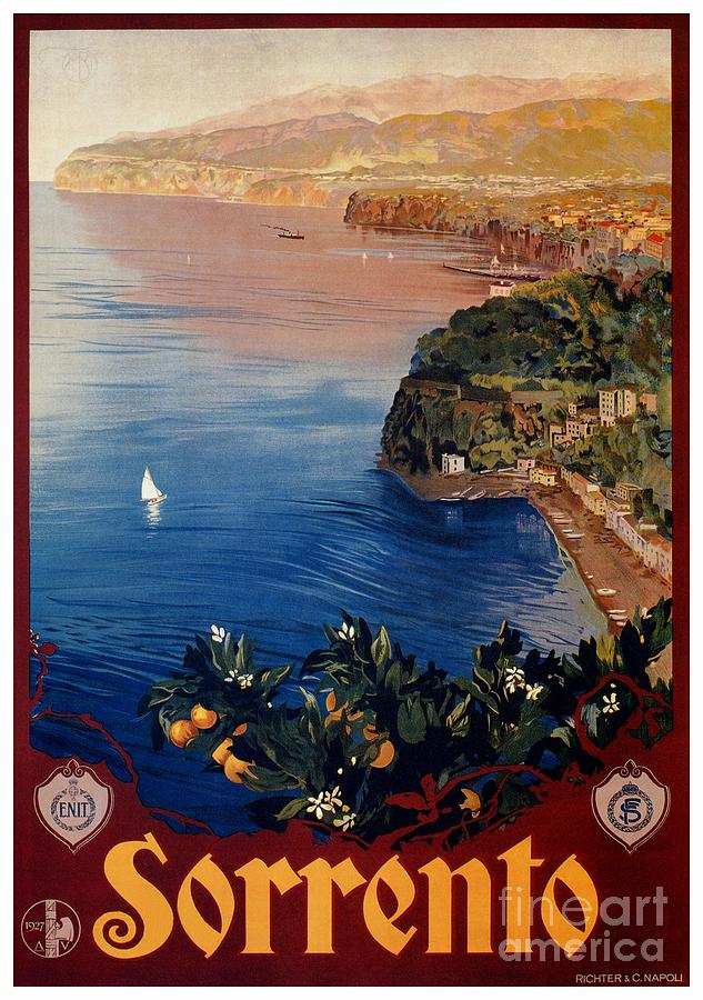 Italy Sorrento Bay Of Naples Vintage Italian Travel Advert Digital Art