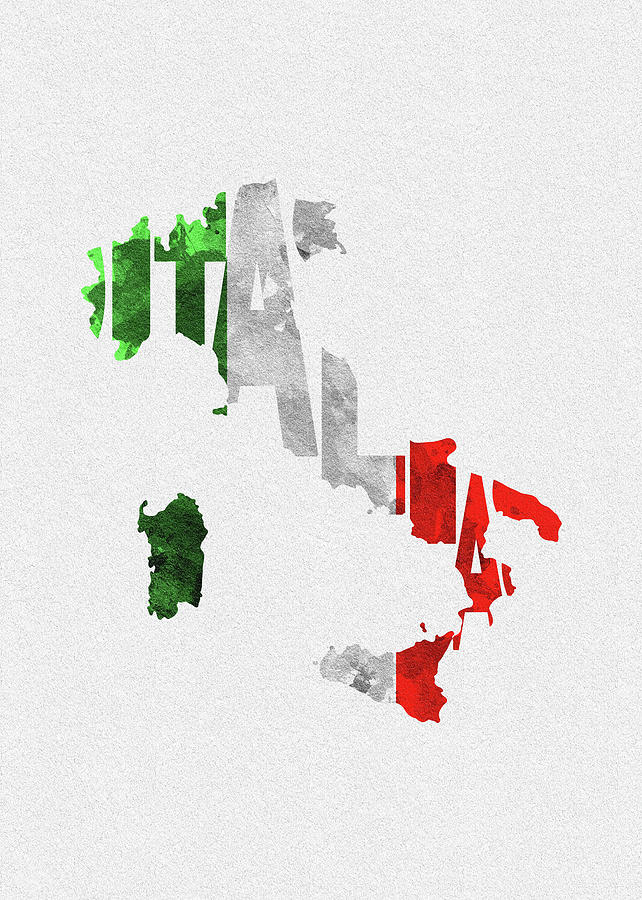 Typography Digital Art - Italy Typographic Map Flag by Inspirowl Design