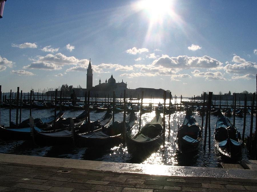 Sunset Photograph - Italy Venice  and gondolas in sunset by Yvonne Ayoub