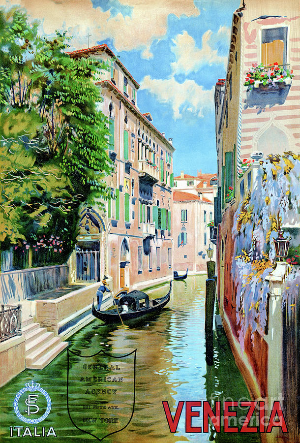 Italy Venice Vintage Travel Poster Restored Mixed Media