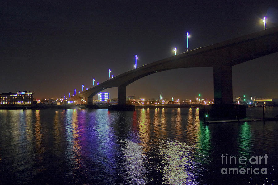 Itchen Bridge Reflections at Night Photograph by Terri Waters