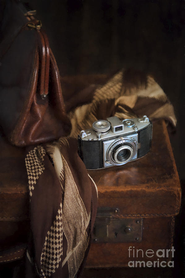 Items For A 1940s Journey Vintage Leather Suitcase And Camera Photograph by Lee Avison